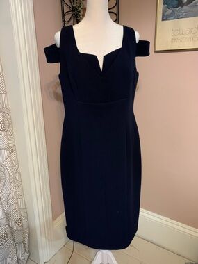 Adrianna Papell Navy Midi Sheath Dress wedding guest classic beauty old money